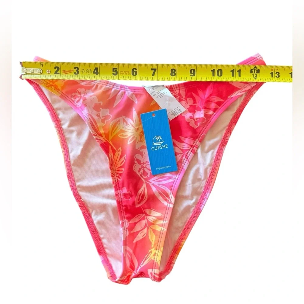 Cupshe Bikini Neon Hibiscus Floral Pink and Orange Set with Underwire Top - Picture 6 of 11